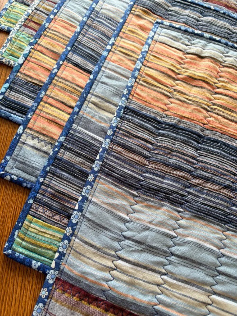 6 Floral Blue Quilted placemats reversible